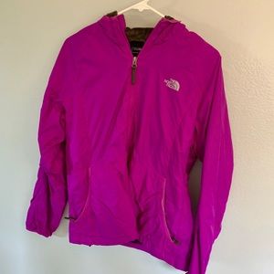 Purple fur lined north face rain jacket